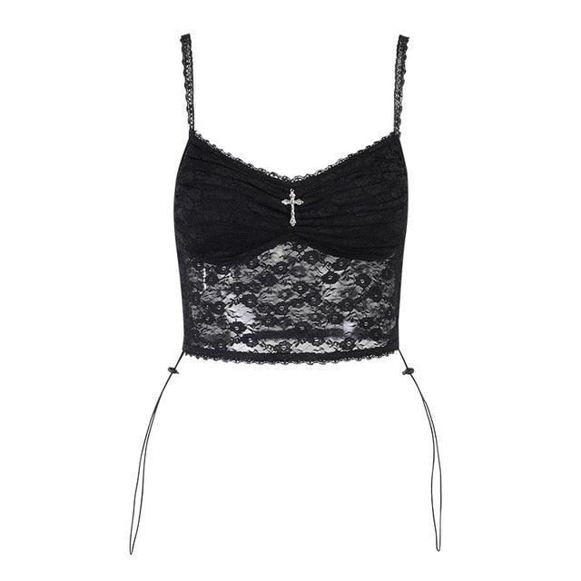 Gothic Dark Lace Halter Tops