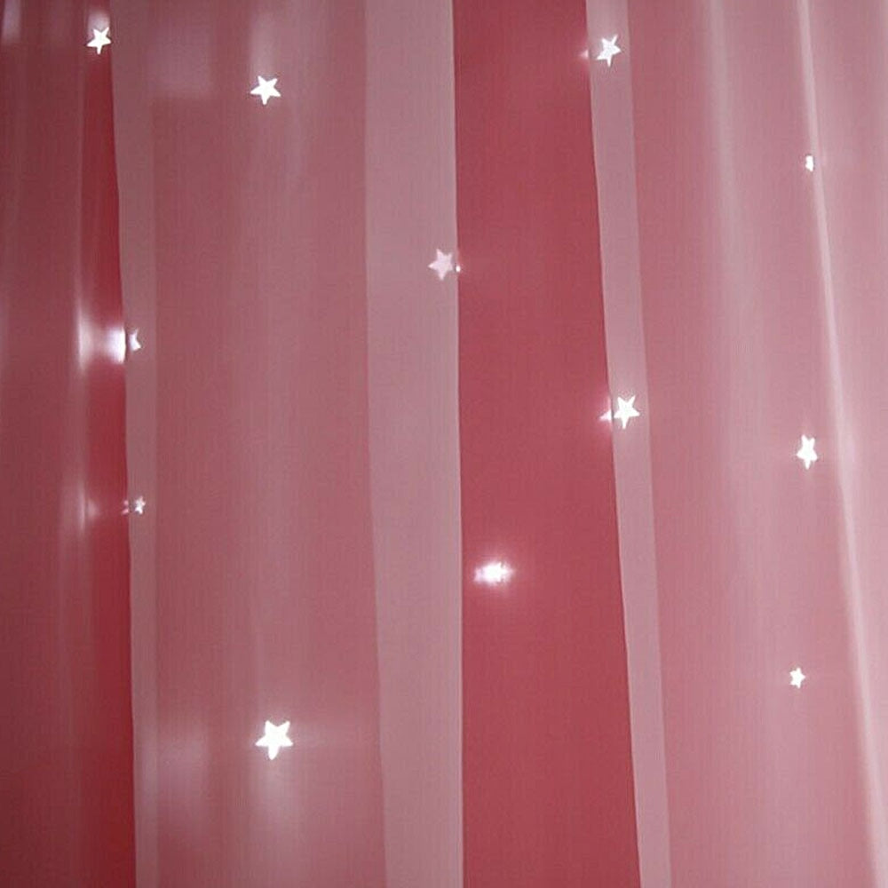 Cute Pink Window Curtain Hollowed Out Stars for Bedroom