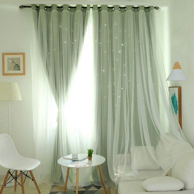 Cute Pink Window Curtain Hollowed Out Stars for Bedroom