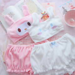 Kawaii Doggy Ear Plush Girl Pajamas Set