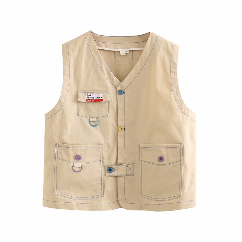 Japanese Girl Khaki Overalls Vest