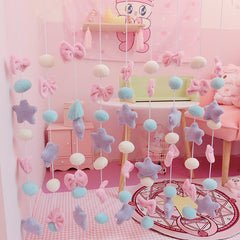 Lovely Pink Stars Bow Plush Hanging Curtain