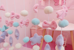 Lovely Pink Stars Bow Plush Hanging Curtain