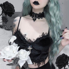 Gothic Dark Lace Halter Tops