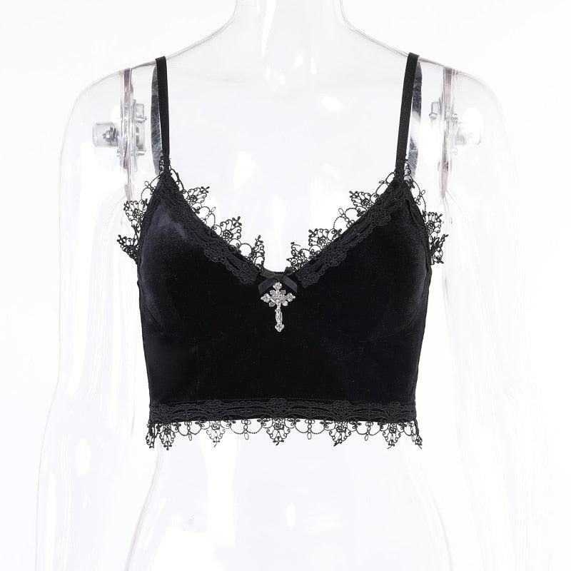 Gothic Dark Lace Halter Tops