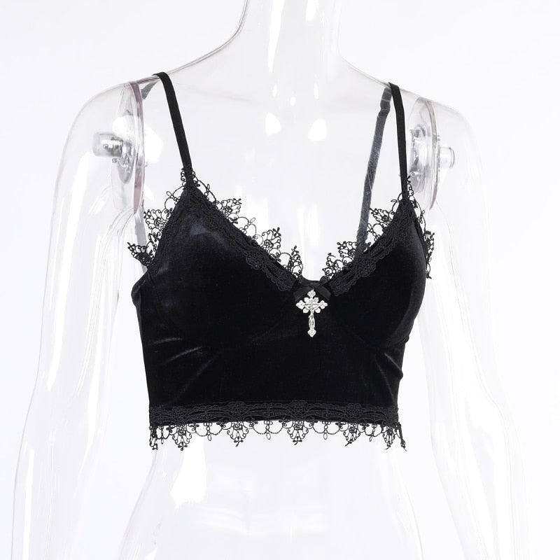 Gothic Dark Lace Halter Tops