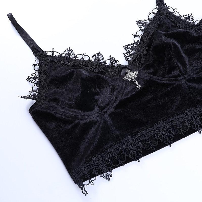 Gothic Dark Lace Halter Tops