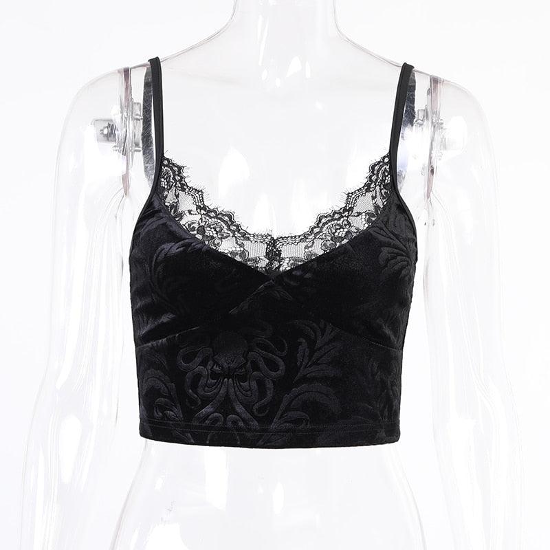 Gothic Dark Lace Halter Tops