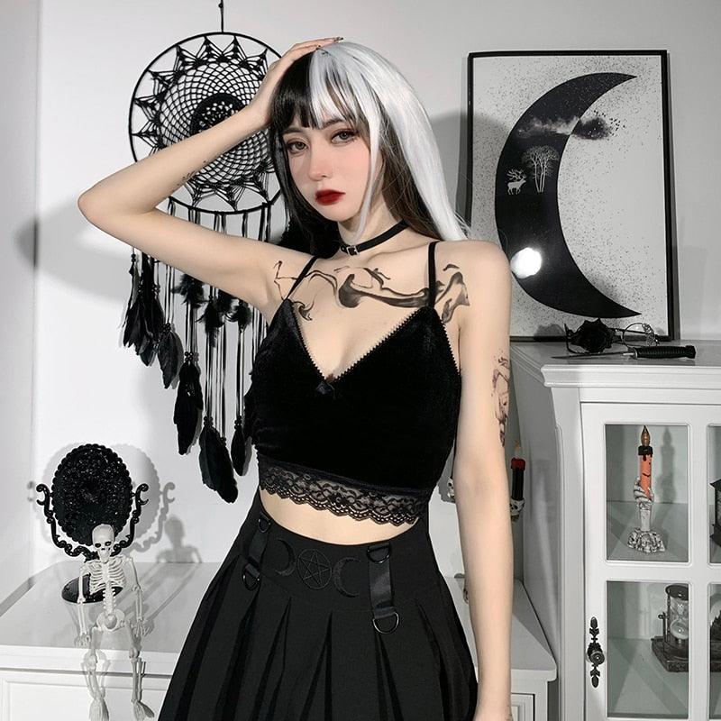 Gothic Dark Lace Halter Tops