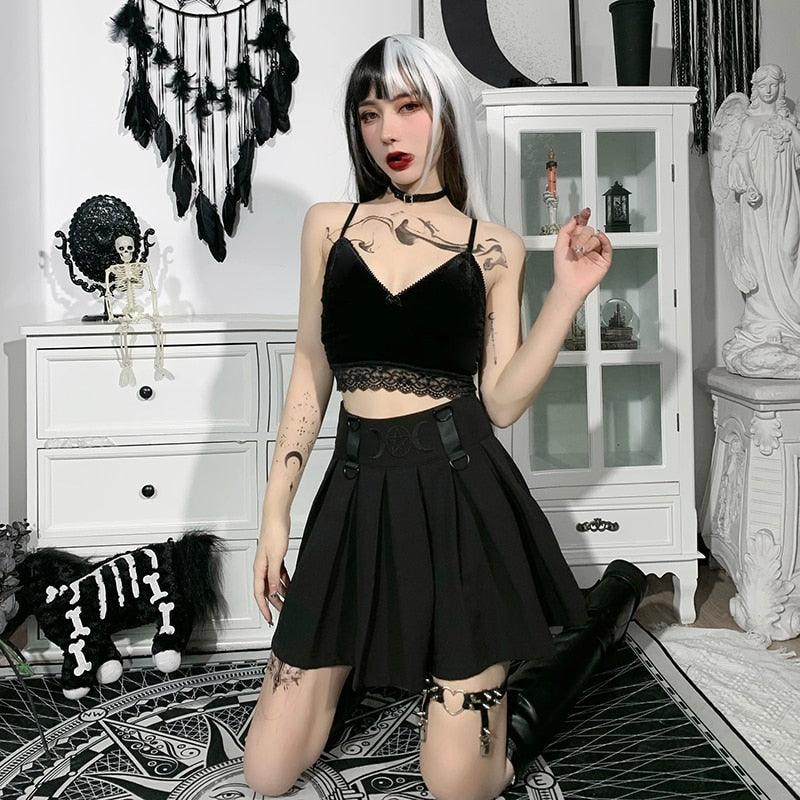 Gothic Dark Lace Halter Tops