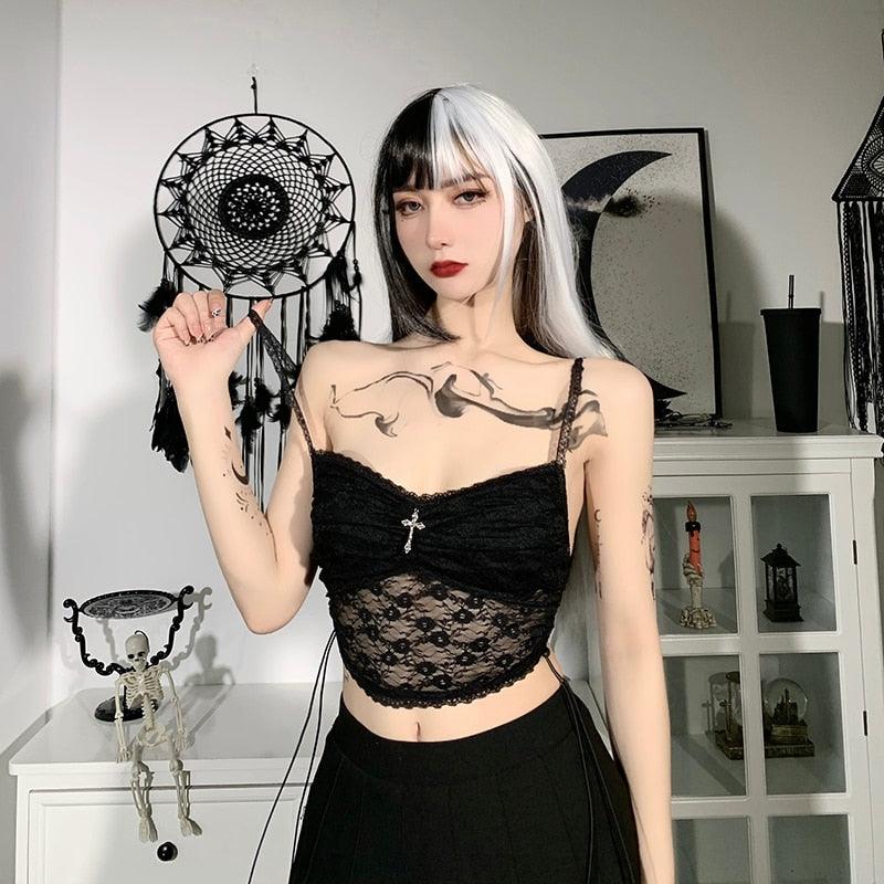 Gothic Dark Lace Halter Tops