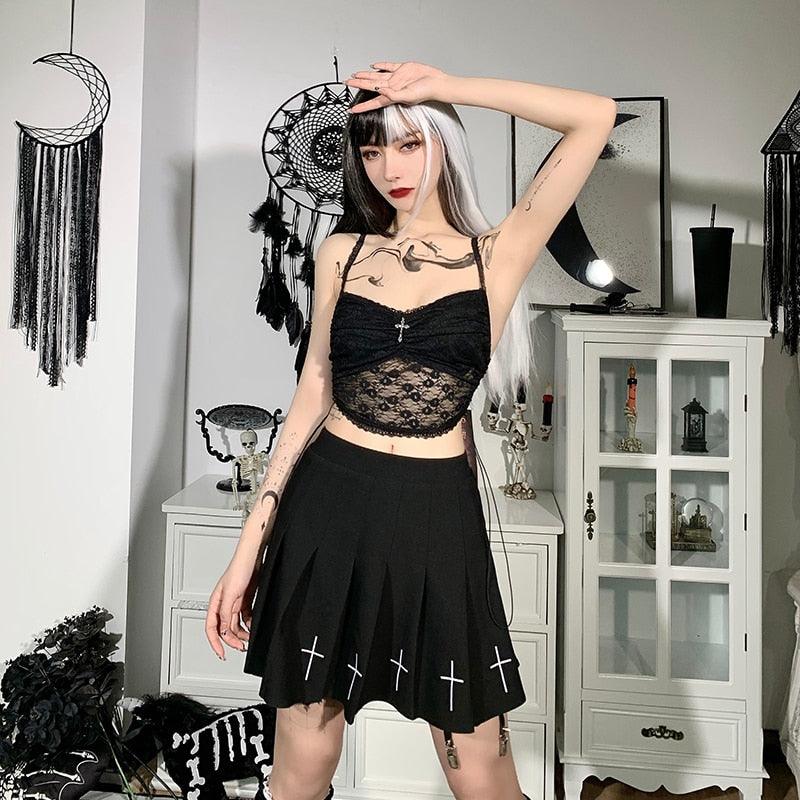 Gothic Dark Lace Halter Tops