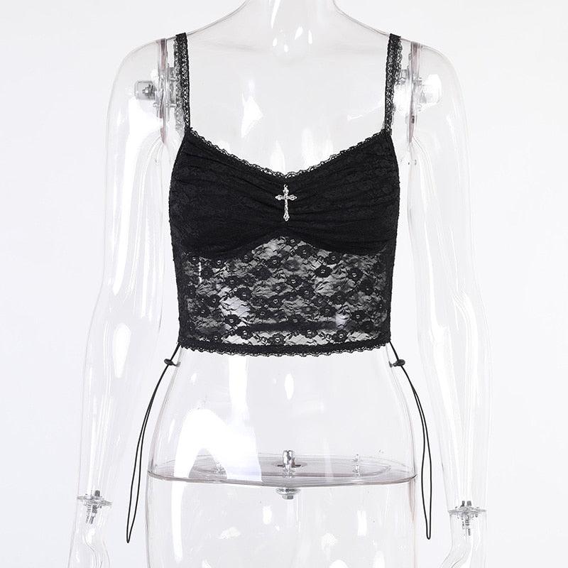 Gothic Dark Lace Halter Tops