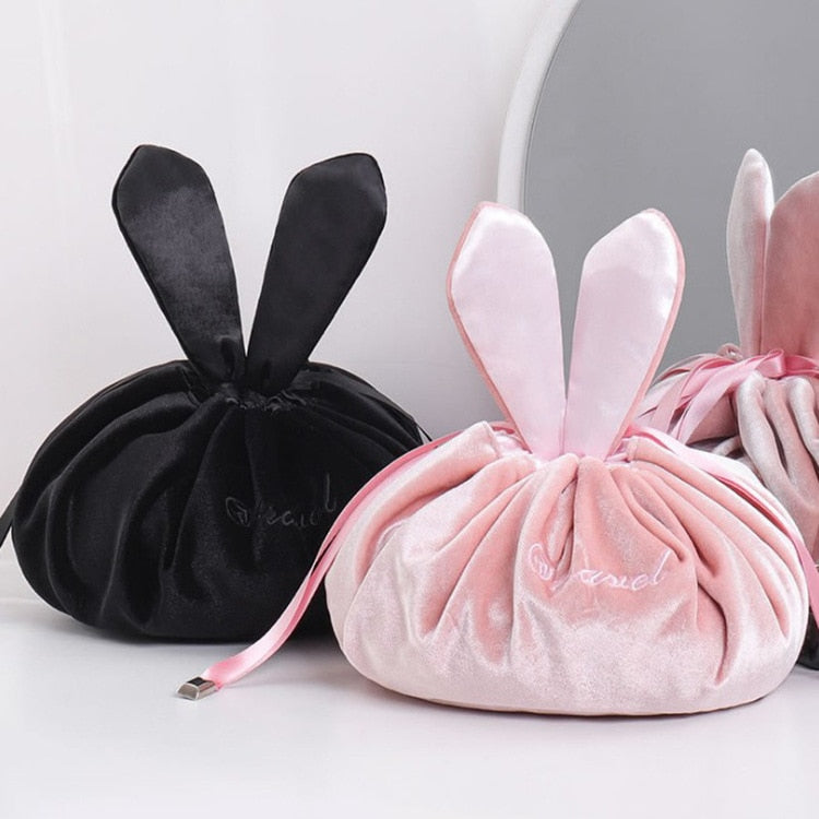 Kawaii Rabbit Ear Flannel Lazy Cosmetic Bag