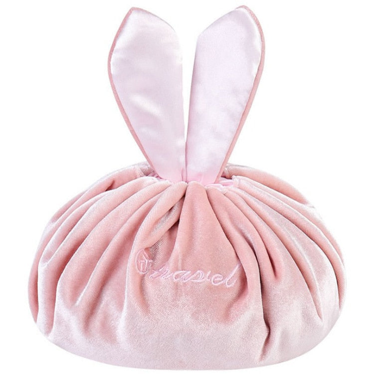 Kawaii Rabbit Ear Flannel Lazy Cosmetic Bag