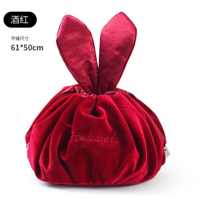 Kawaii Rabbit Ear Flannel Lazy Cosmetic Bag