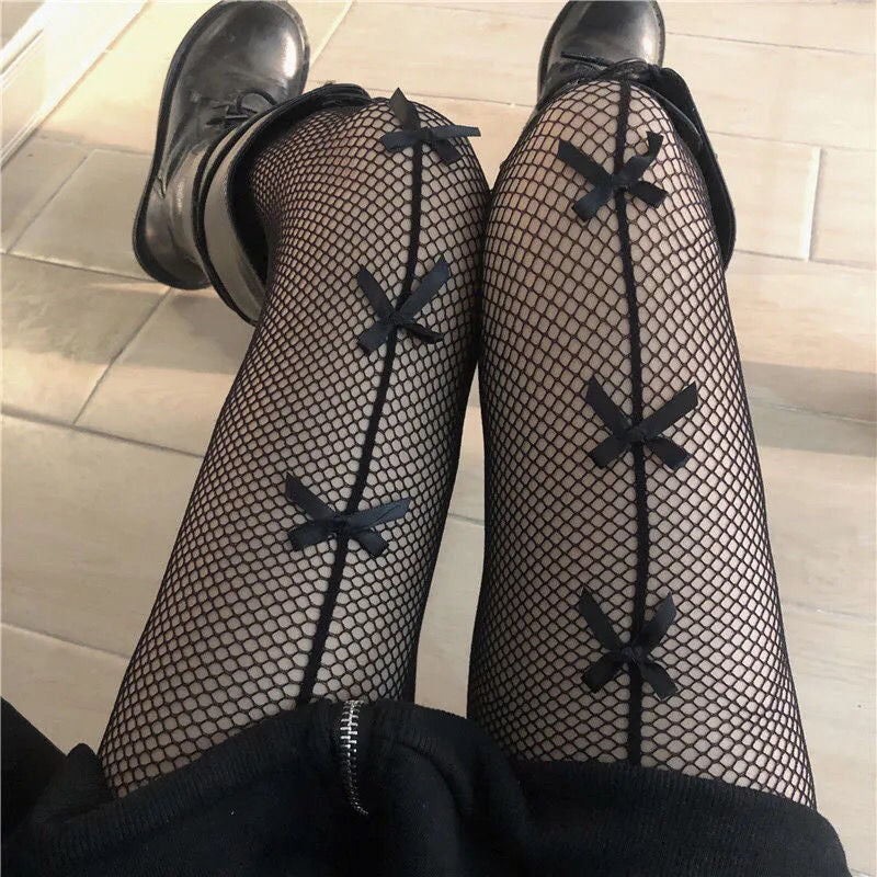 Jk Bow Fishnet Lolita Socks