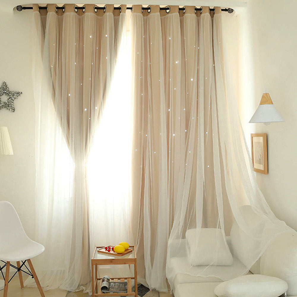 Cute Pink Window Curtain Hollowed Out Stars for Bedroom