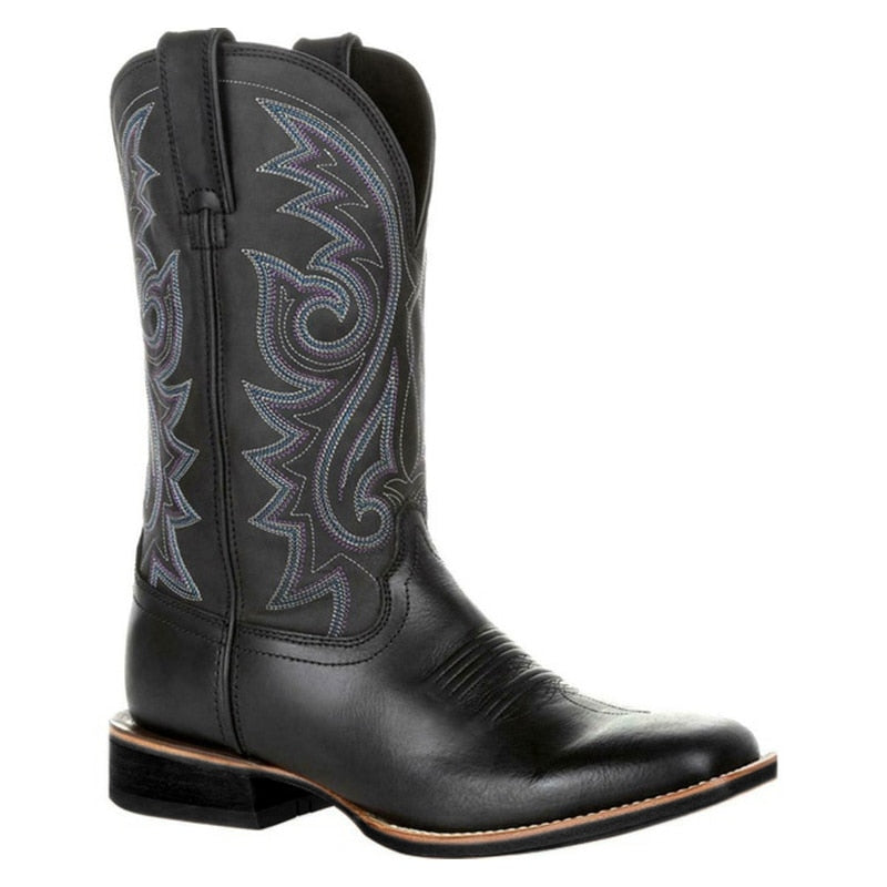 Mens Embroidered Retro Western Cowboy Boots Plus Size