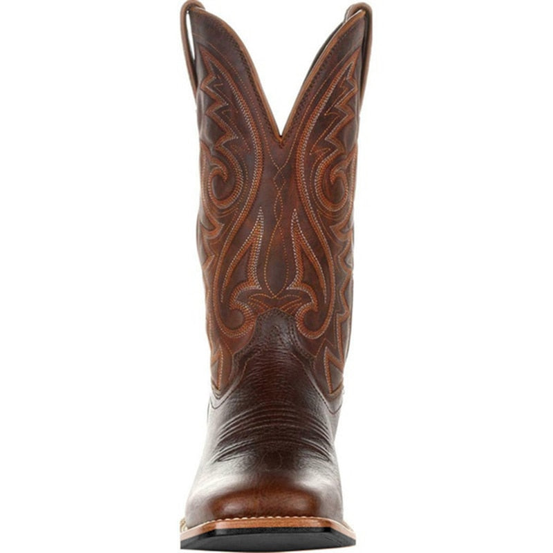 Mens Embroidered Retro Western Cowboy Boots Plus Size