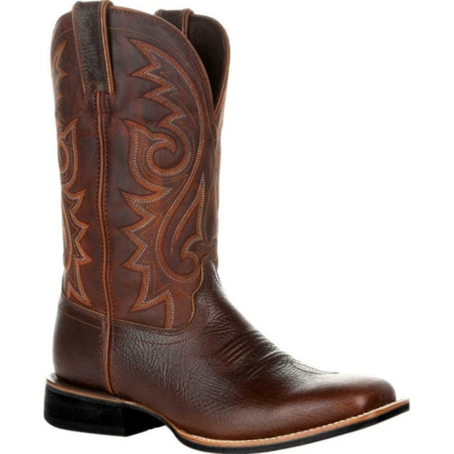 Mens Embroidered Retro Western Cowboy Boots Plus Size