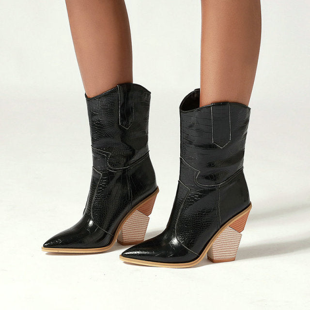 Wedge Ankle Boots Cowboy Western Shoes