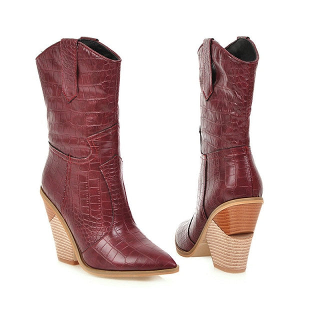 Wedge Ankle Boots Cowboy Western Shoes