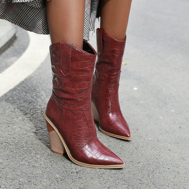 Wedge Ankle Boots Cowboy Western Shoes