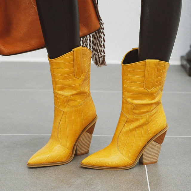 Wedge Ankle Boots Cowboy Western Shoes