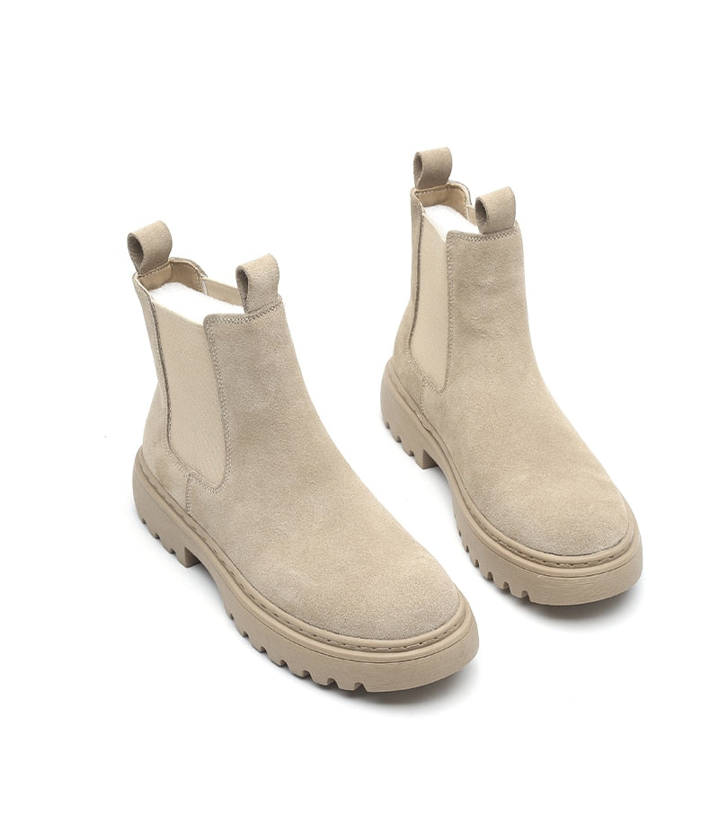 Suede Leather Circle Chelsea Boots