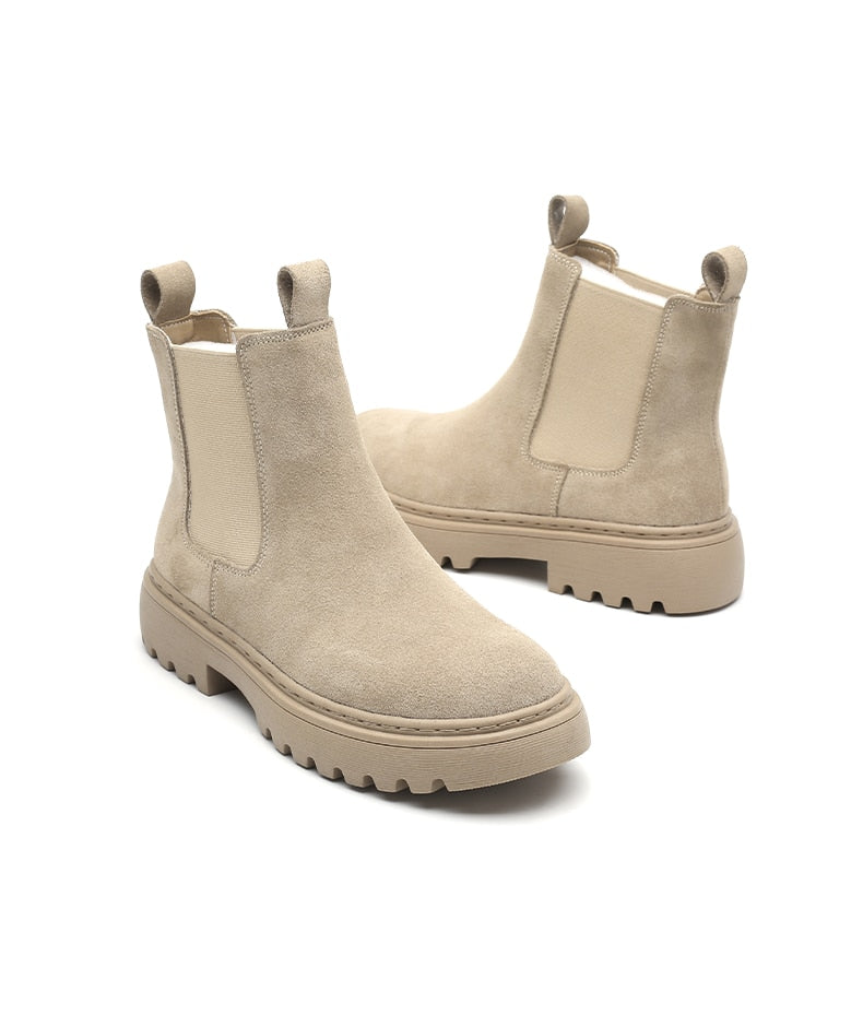 Suede Leather Circle Chelsea Boots