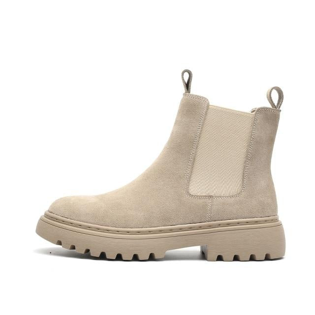 Suede Leather Circle Chelsea Boots