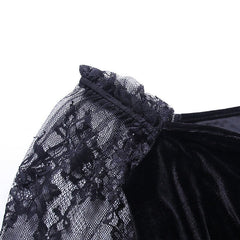 Mini Dres Black Grunge Velvet Long Sleeve Dress