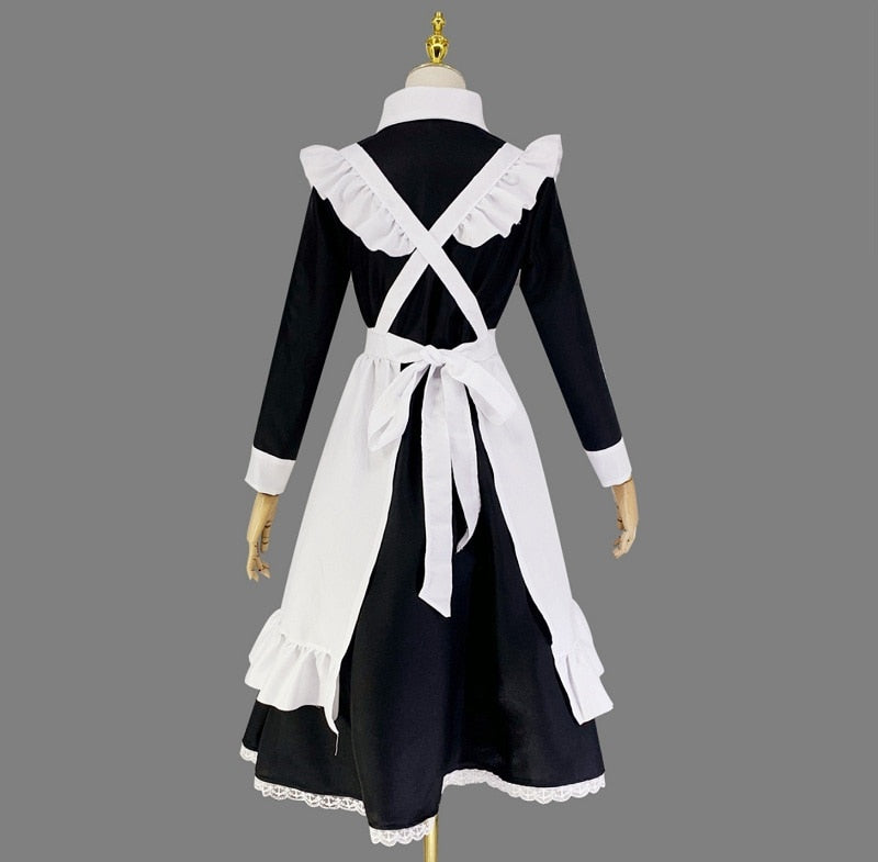 Black and White Long Dress Gothic Style Maid Costume