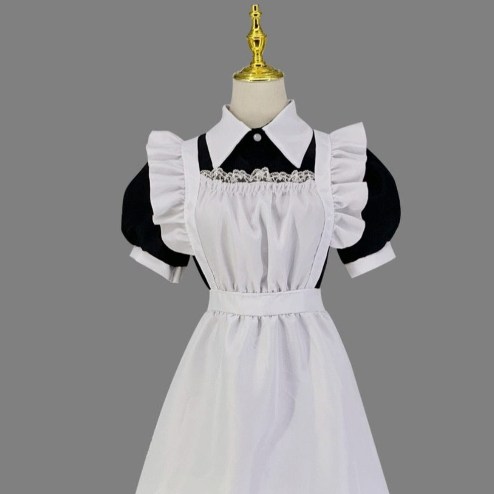 Black and White Long Dress Gothic Style Maid Costume