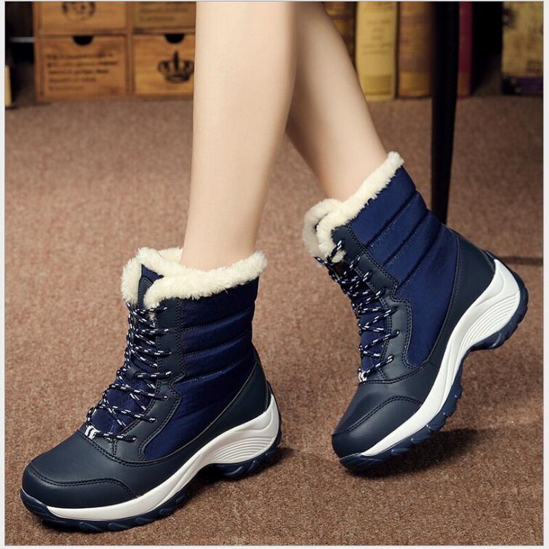 Waterproof Winter Plush Velvet Lace-up Boots