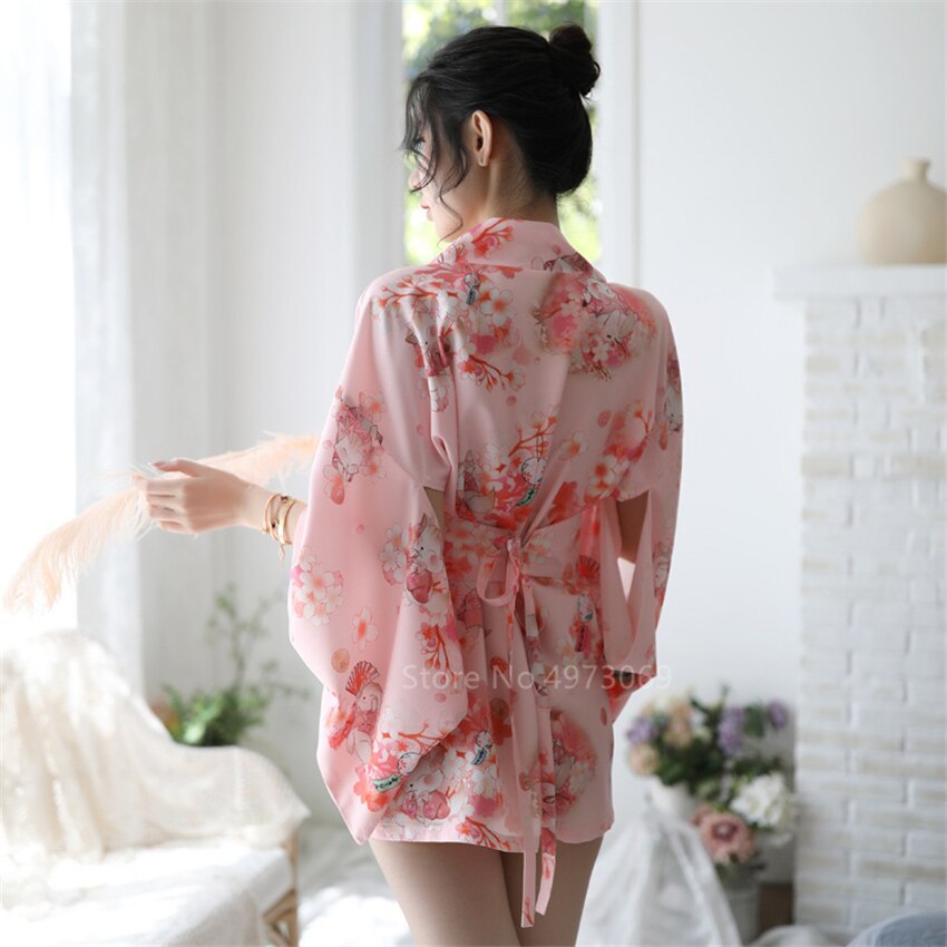 Japanese Kimono Dress Pink Sexy Cherry NightGown