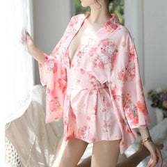 Japanese Kimono Dress Pink Sexy Cherry NightGown