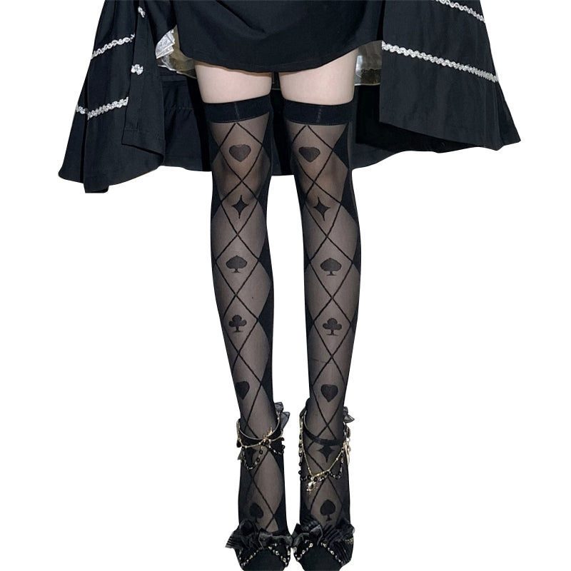 Gothic Poker Cross Diamond Plaid Stockings