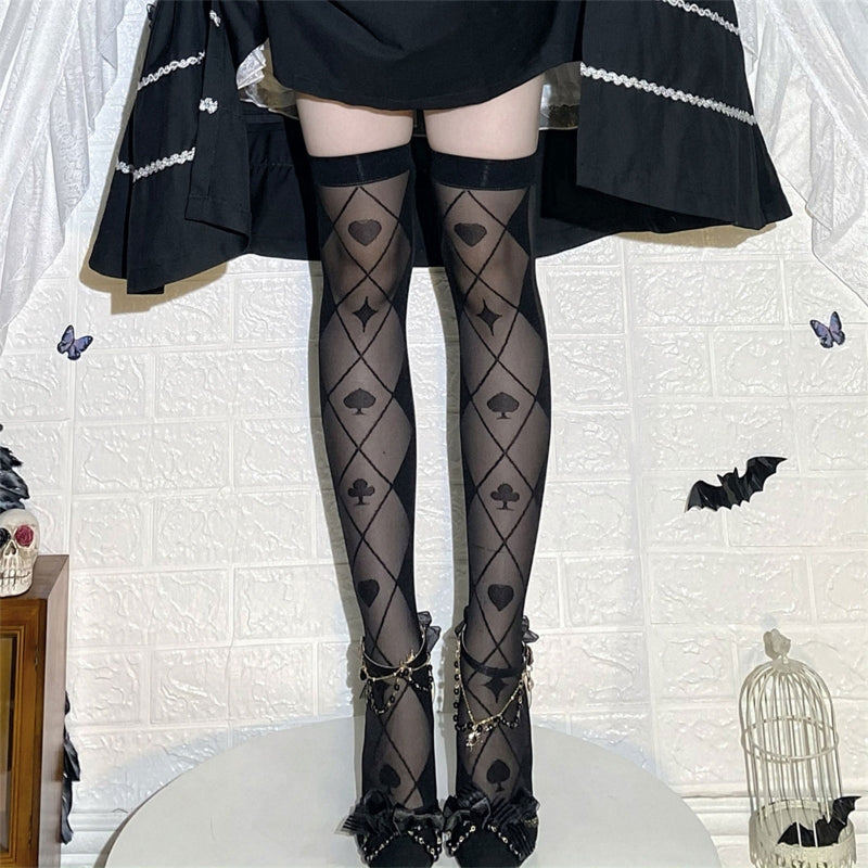 Gothic Poker Cross Diamond Plaid Stockings