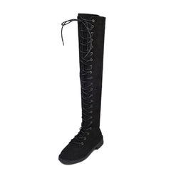 Thigh High Boots No Heel Winter Lace Up Zipper Boots for Over The Knee