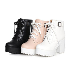 Round Toe Buckle Ankle Boots