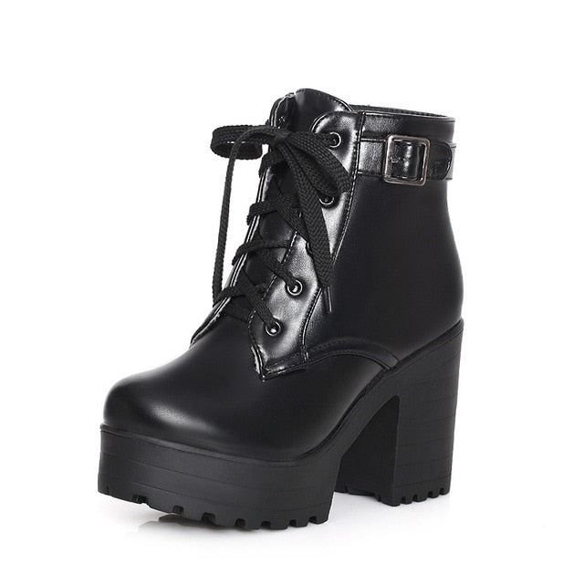 Round Toe Buckle Ankle Boots