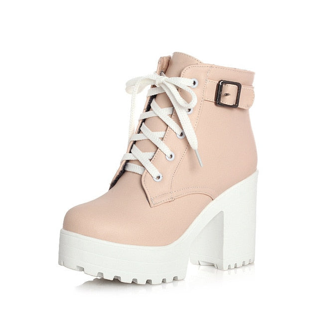 Round Toe Buckle Ankle Boots