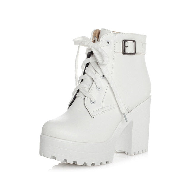 Round Toe Buckle Ankle Boots