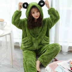 Cute Little Frog Coral Fleece Hooded Pajamas for Girls