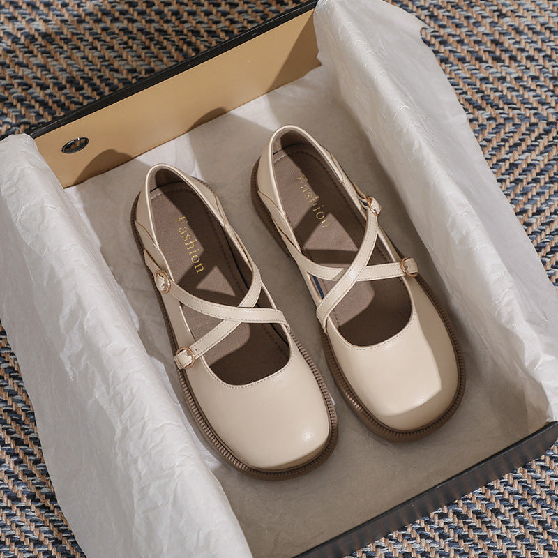 Zapatos Mary Jane planos de punta redonda estilo preppy japonés para mujer