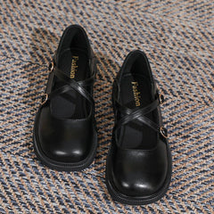 Zapatos Mary Jane planos de punta redonda estilo preppy japonés para mujer