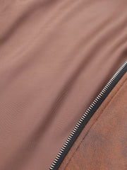 Faux Leather Bomber Jacket In Brown