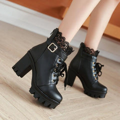 White Black Lace Up Ankle Boots